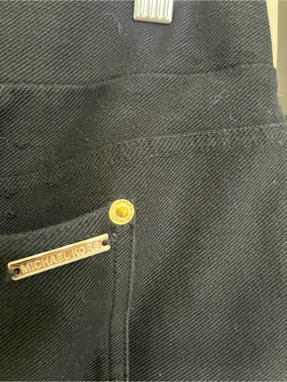 Michael Kors MK Midnight Blue Black Pull On Slim Leg Pants L  Gold rivet detail - Picture 5 of 8